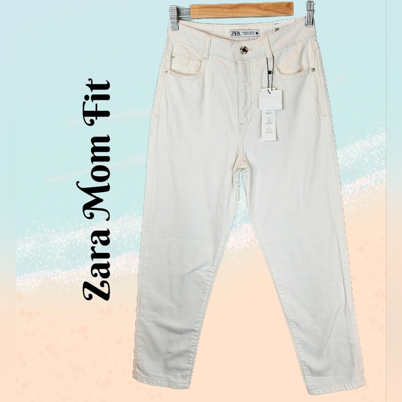 Zara White Jeans Womens Sz 4 Denim High Waisted Mom Fit Ankle Length Comfort - Picture 1 of 12